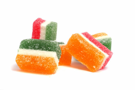 colored fruit candy isolated on white backgroundの写真素材