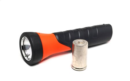 grayorange flashlight on a white backgroundの写真素材