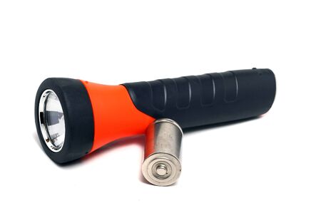 grayorange flashlight on a white backgroundの写真素材