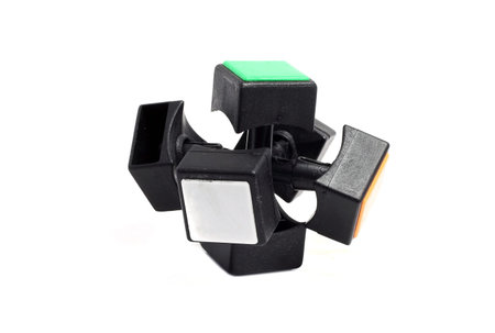 dusty children colorful toy on whiteの写真素材