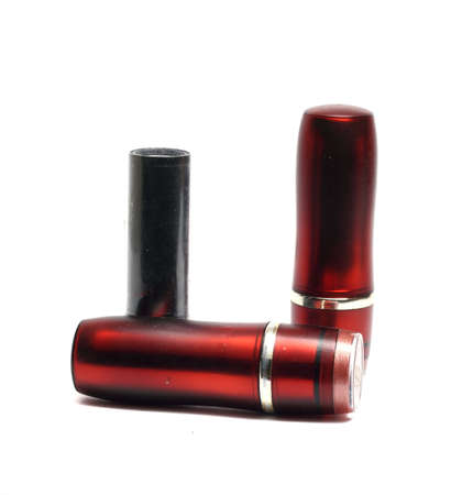 three lipsticks on a white backgroundの写真素材