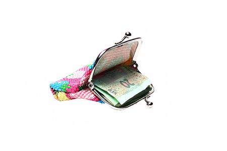 small colorful wallet of the hryvnia on a white backgroundの写真素材