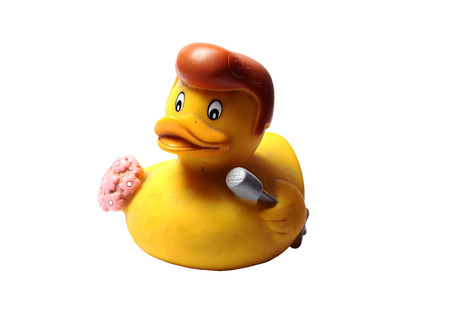 rubber duck bath on a white backgroundの写真素材