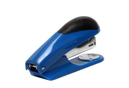 big blue office stapler on a white backgroundの写真素材