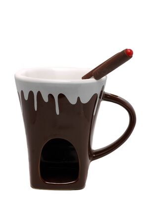 Fondue brown cup on a white backgroundの写真素材