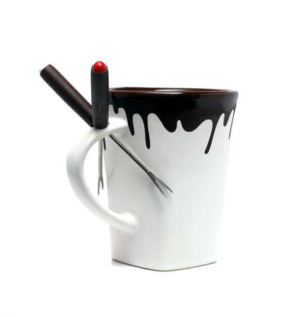 Fondue white cup on a white backgroundの写真素材