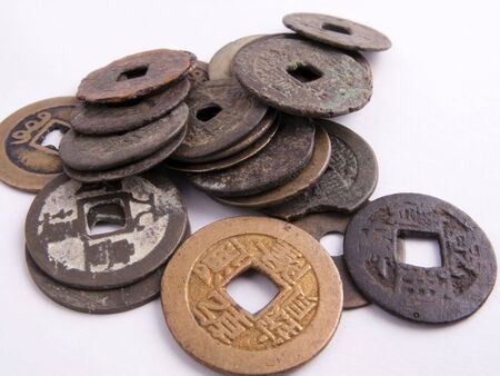 Picture of a bulk lot of old chinese coins.の写真素材