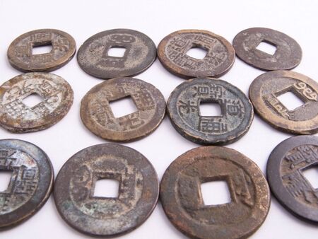 Picture of a bulk lot of old chinese coins.の写真素材