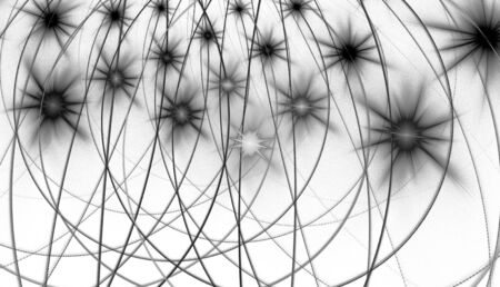 Abstract black and white waves and random circlesの写真素材