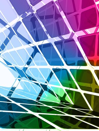 Rainbow dimensional shapes with highlights and reflectionsの写真素材
