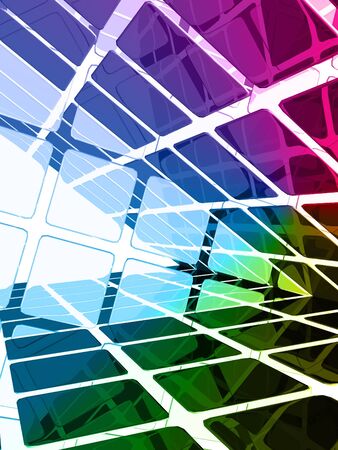 Rainbow dimensional shapes with highlights and reflectionsの写真素材