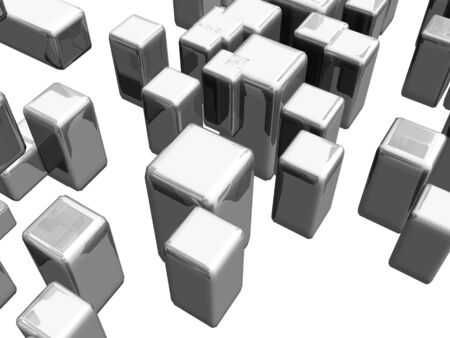 Grey dimensional shapes with highlights and reflectionsの写真素材
