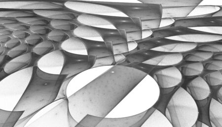 Abstract black and white waves and random circlesの写真素材