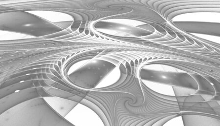 Abstract black and white waves and random circlesの写真素材