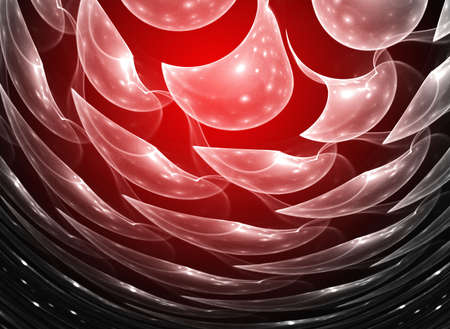 Abstract red waves and random circles, backgroundの写真素材