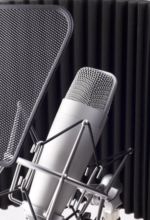 Professional studio microphone on white backgroundの写真素材