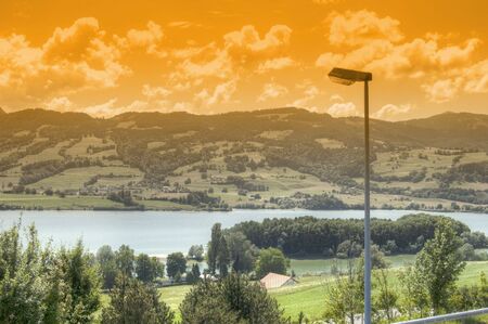 Swiss landscape, sunsetの写真素材