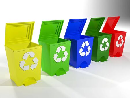 recycle bins in yellow,green,blue and redの写真素材