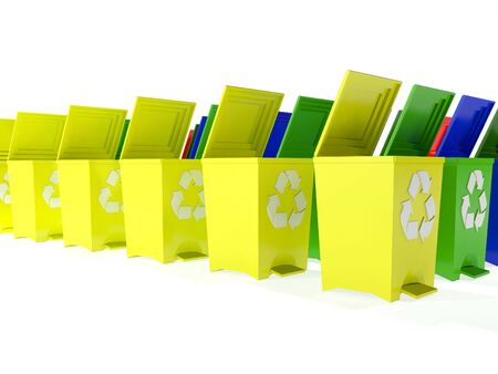 recycle bins in yellow,green,blue and redの写真素材