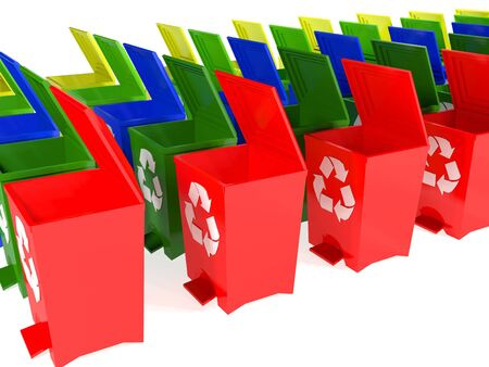 recycle bins in yellow,green,blue and redの写真素材