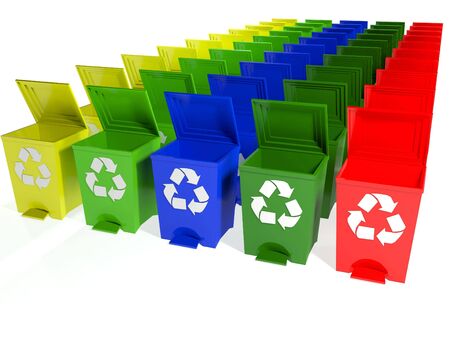 recycle bins in yellow,green,blue and redの写真素材
