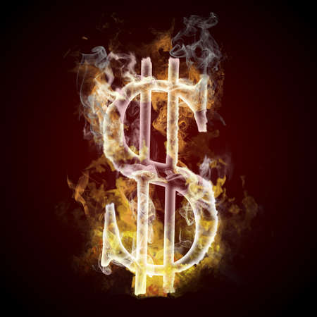 Dollar symbol burning, fireの写真素材