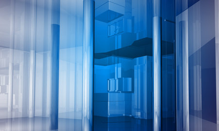 Indoor building. Office space with blue light effectsの写真素材