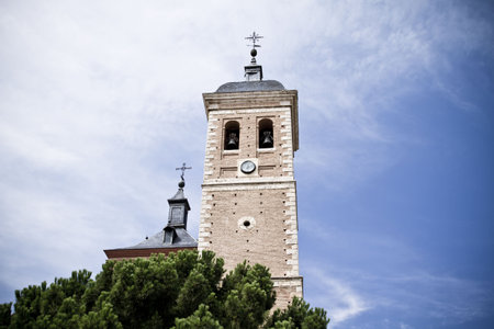 Church bell tower, rural landscape, Spainの写真素材