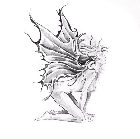 Sketch of tattoo art, nude fairyの写真素材