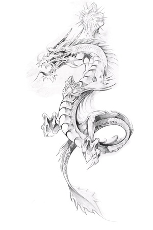 Tattoo art, sketch of a dragonの写真素材