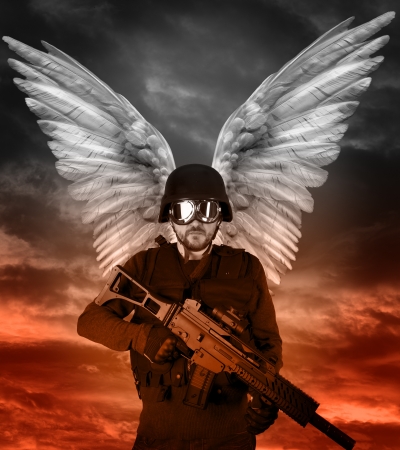 Dark angel with big wings, apocalipsisの写真素材