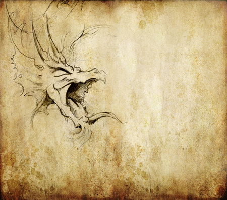 Tattoo art, sketch of a dragonの写真素材