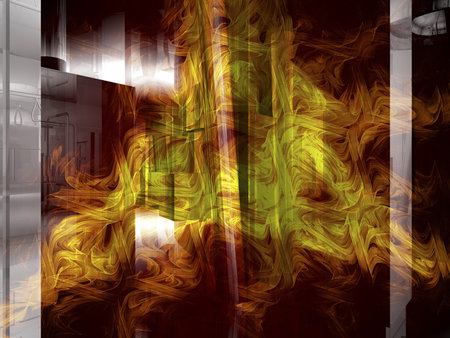 room in 3d, fire in background color effectsの写真素材