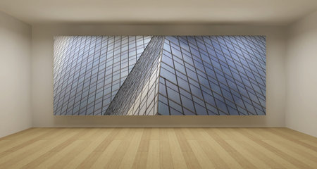 Empty room with modern glass building picture, 3d art concept, clean spaceの写真素材