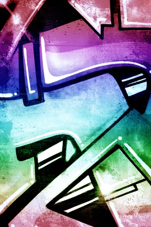 Graffiti over old dirty wall, urban hip hop background Gray texture painted with bright colorfulのeditorial素材