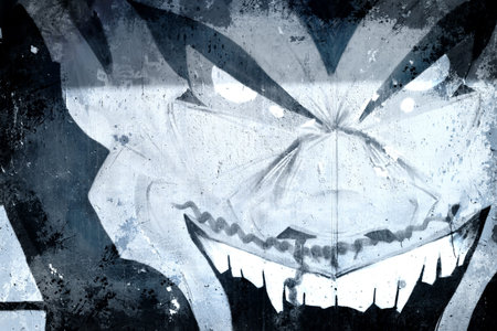 Vampire over old dirty wall, urban hip hop background Gray texture painted with bright colorful