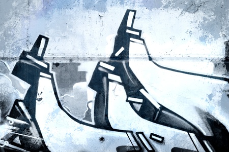 Graffiti over old dirty wall, urban hip hop background Gray texture painted with bright colorfulのeditorial素材