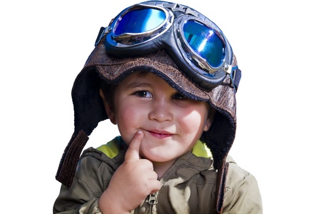 A baby pilot with huge hat and glasses, isolated.の写真素材