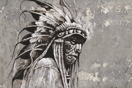Portrait of native american indian head over textured wall
