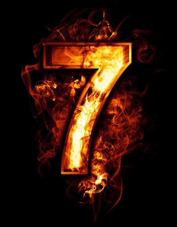 seven, illustration of  number with chrome effects and red fire on black backgroundの写真素材