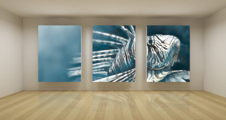 Business room, 3d art with empty space, three green chroma key framesの写真素材