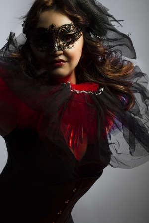 Cabaret woman, Young and sexy redhead dancer over vintage backgroundの写真素材