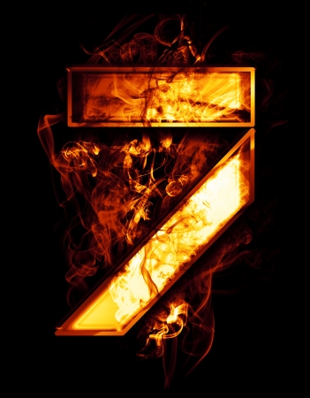 seven, illustration of  number with chrome effects and red fire on black backgroundの写真素材