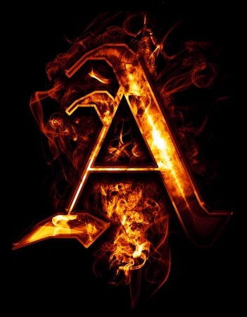 A, illustration of  word with chrome effects and red fire on black backgroundの写真素材
