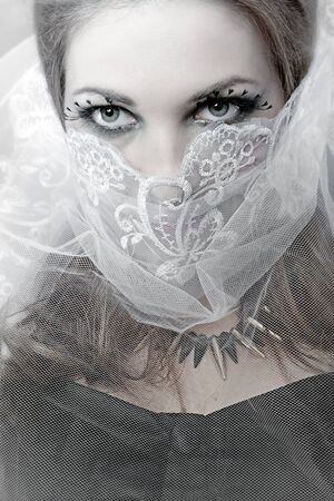 beautiful woman with white veil, spanishの写真素材