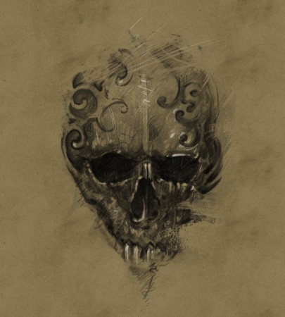 Tattoo skull over vintage paper, design handmadeの写真素材