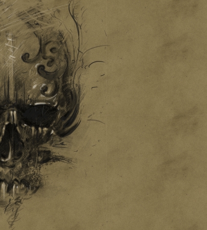 Tattoo skull over vintage paper, design handmadeの写真素材