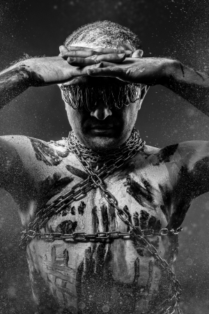 Prisoner, Slave concept, man bound, chains, prisonの写真素材