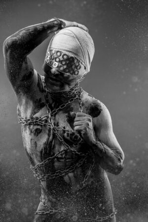 Liberty, Slave concept, man bound, chains, prisonの写真素材