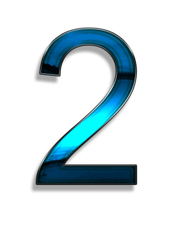 two, illustration of  number with blue chrome effects on white backgroundの写真素材